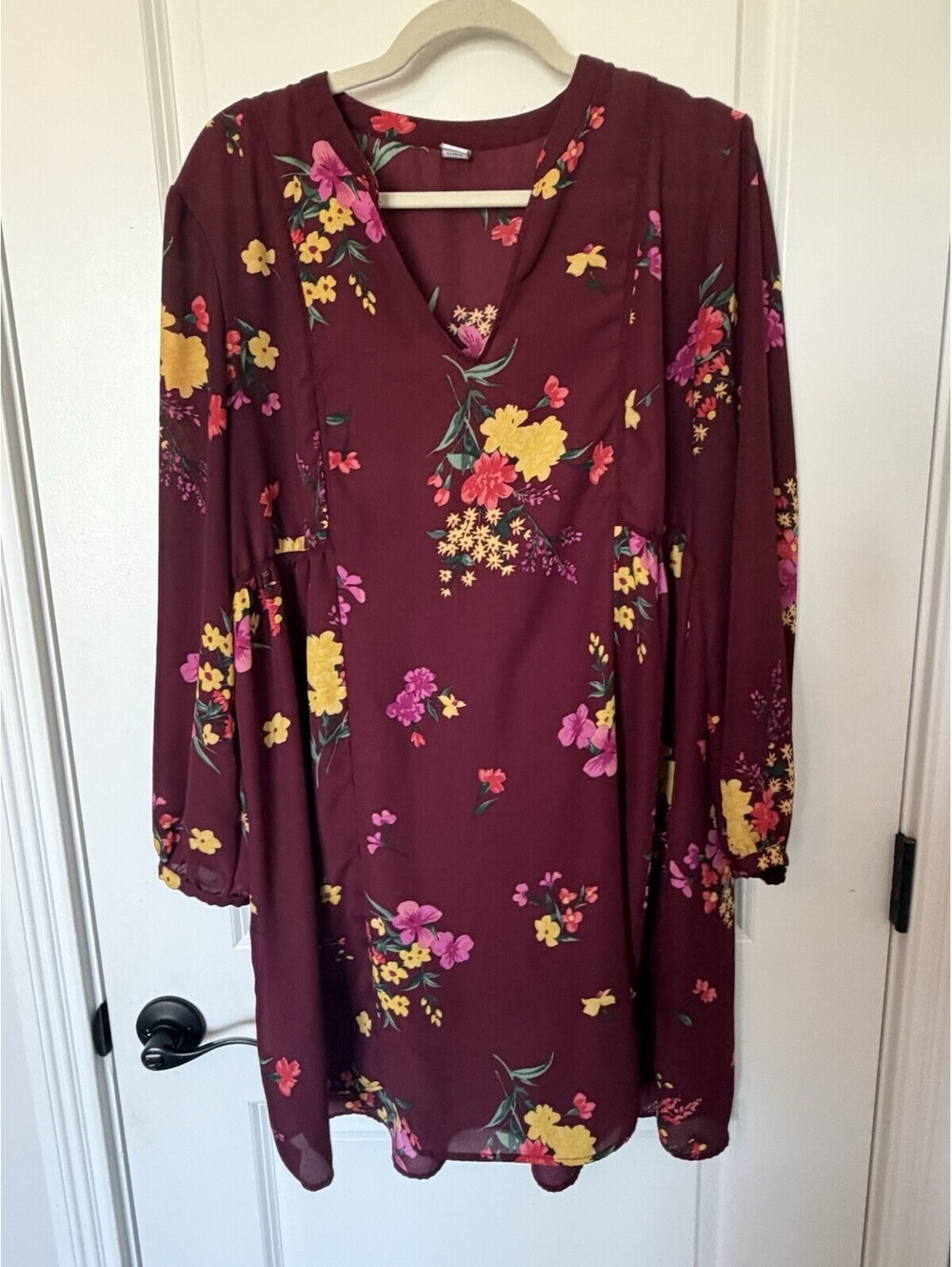 Old Navy Women’s Large Swing Dress Burgundy Floral Party Work Festival